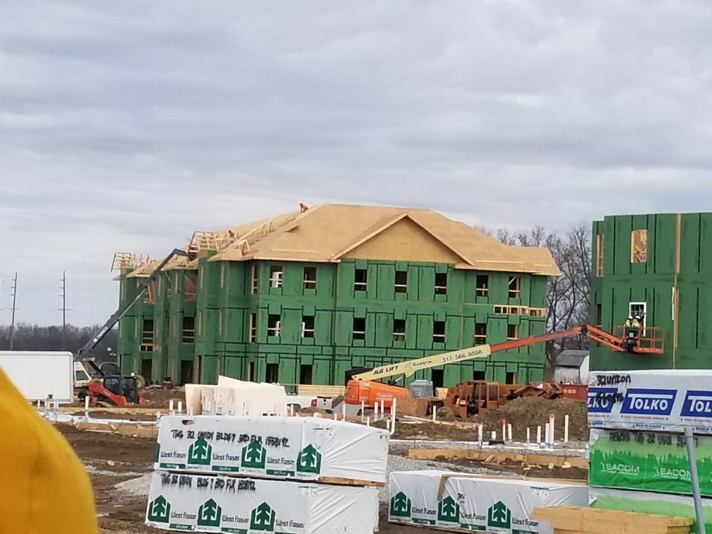 Multi-story apartment building framing in Indiana
